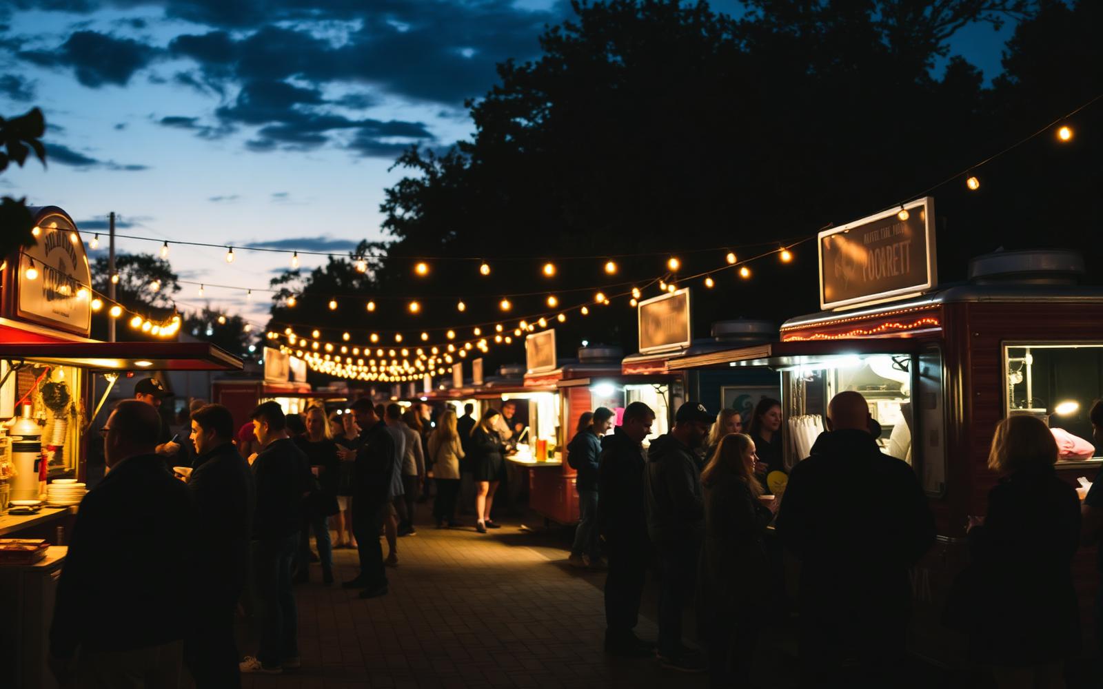 Foodtrucks op een bedrijfsevent met gasten