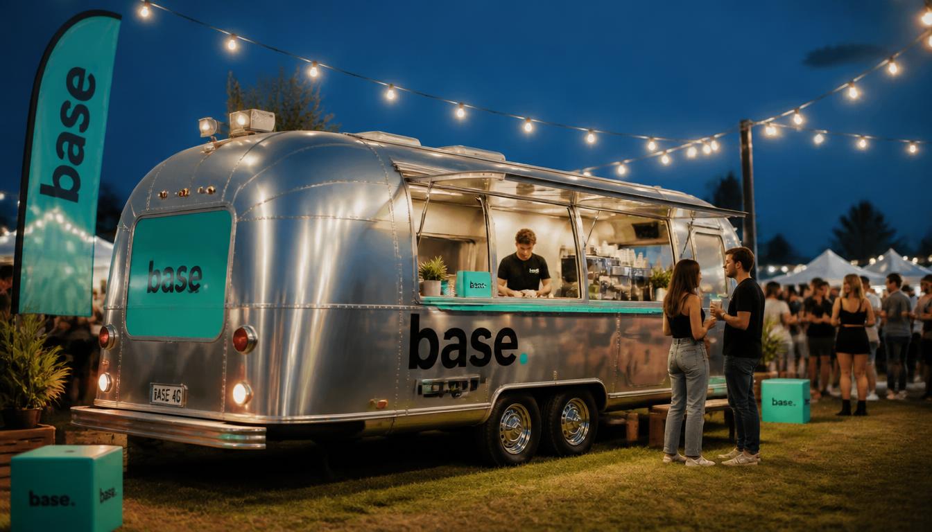 Airstream foodtruck in BASE branding op een merkactivatie event